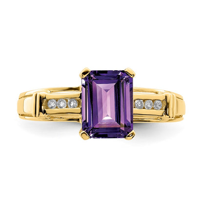 14K Yellow Gold Amethyst and White Topaz Square Ring