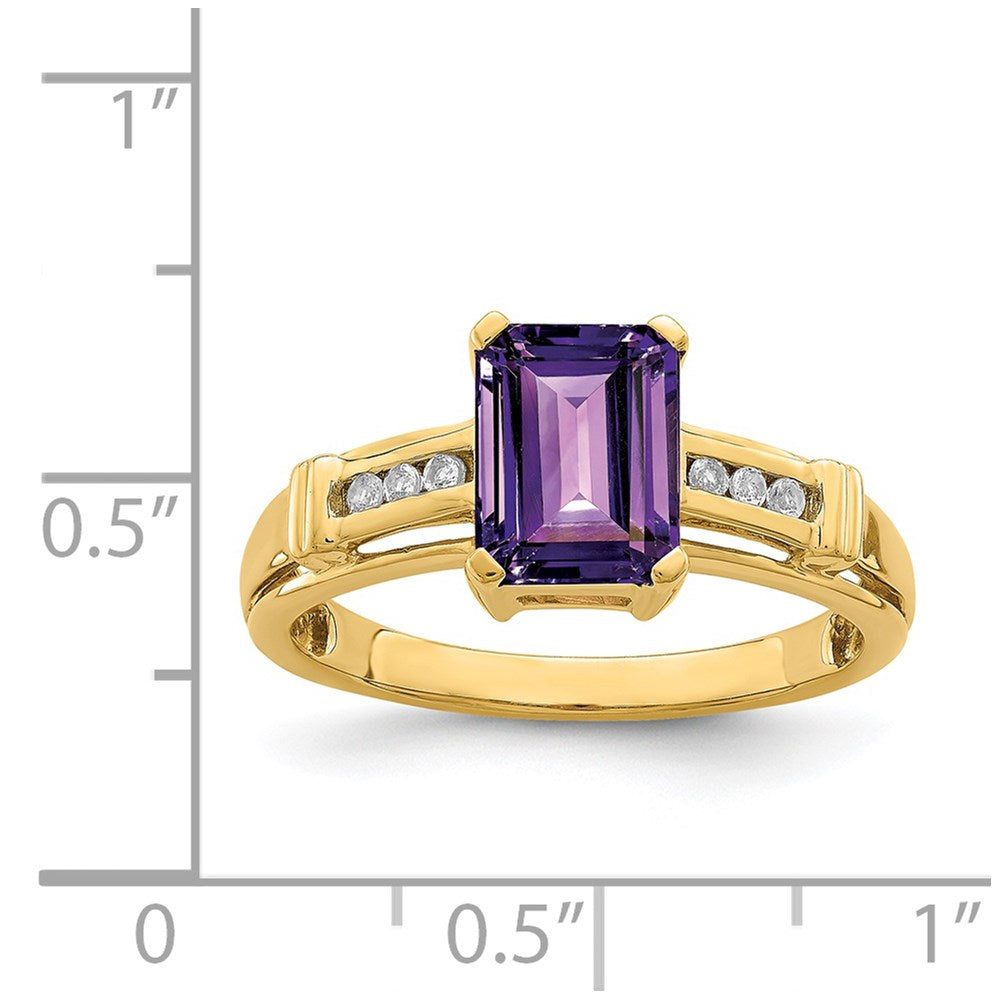 14K Yellow Gold Amethyst and White Topaz Square Ring