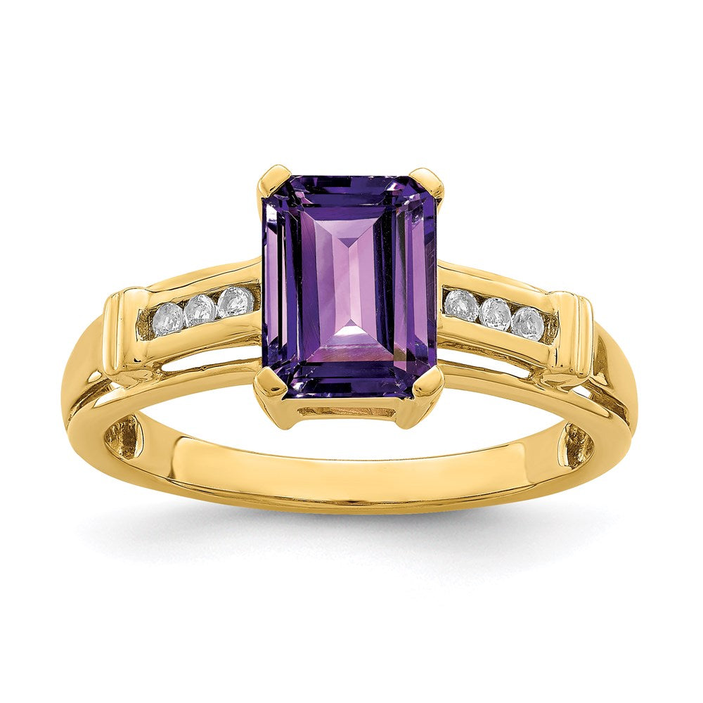 14K Yellow Gold Amethyst and White Topaz Square Ring