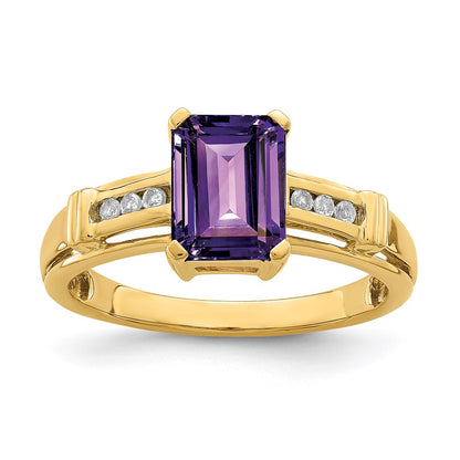 14K Yellow Gold Amethyst and White Topaz Square Ring