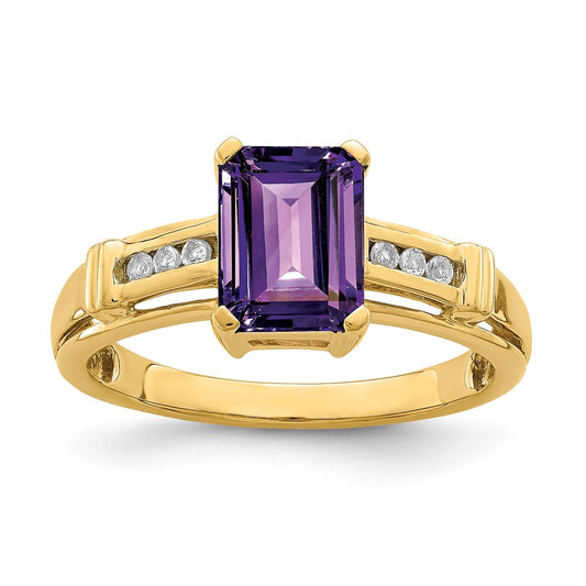 14K Yellow Gold Amethyst and White Topaz Square Ring