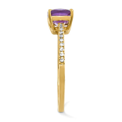 14K Yellow Gold Real Diamond and Amethyst Square Ring