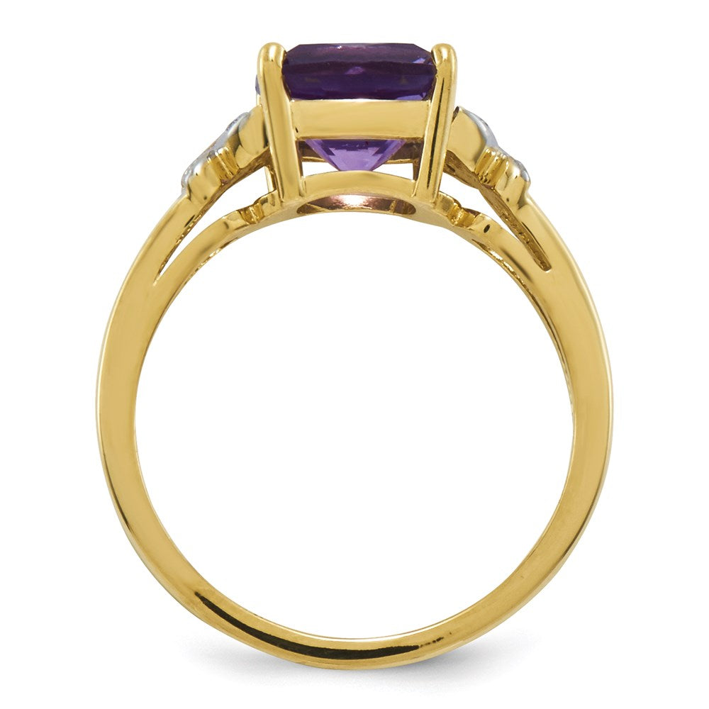 14K Yellow Gold Real Diamond and Amethyst Square Ring