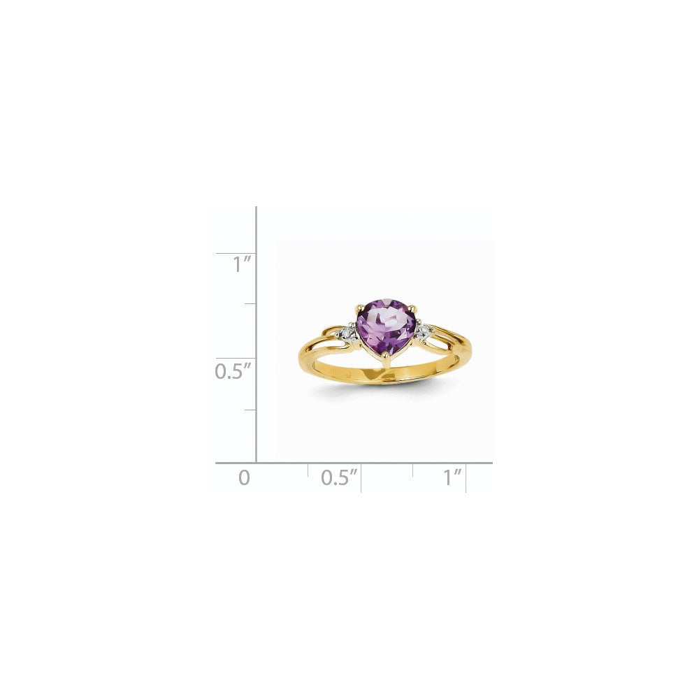 14K Yellow Gold Real Diamond and Amethyst Heart Ring