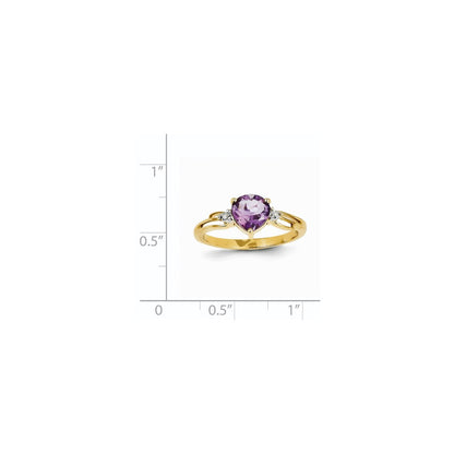 14K Yellow Gold Real Diamond and Amethyst Heart Ring