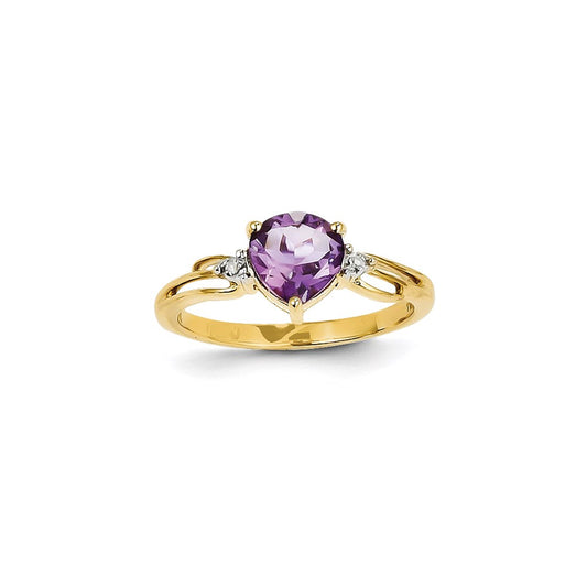 14K Yellow Gold Real Diamond and Amethyst Heart Ring