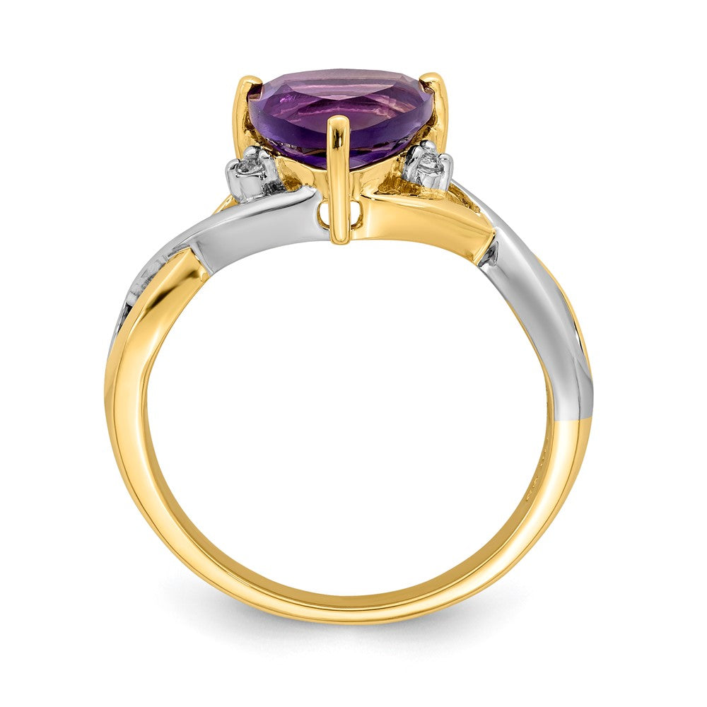 14K Yellow Gold Amethyst and White Topaz Trillion Ring