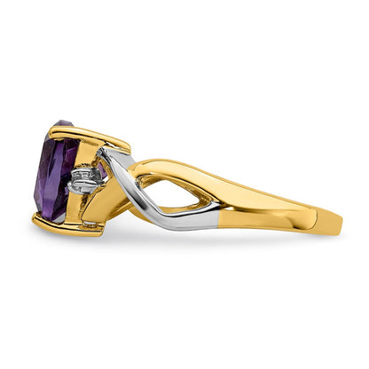 14K Yellow Gold Amethyst and White Topaz Trillion Ring