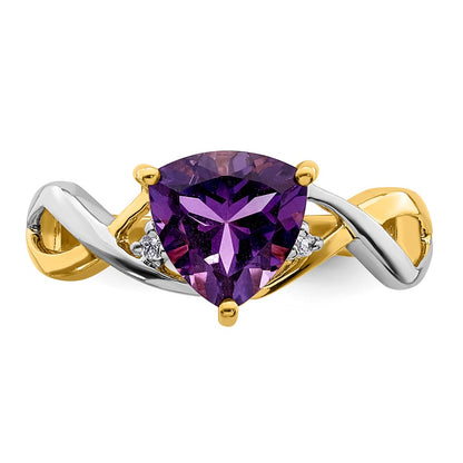 14K Yellow Gold Amethyst and White Topaz Trillion Ring