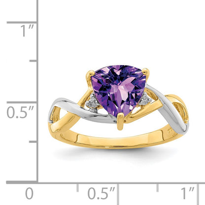 14K Yellow Gold Amethyst and White Topaz Trillion Ring