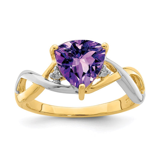 14K Yellow Gold Amethyst and White Topaz Trillion Ring
