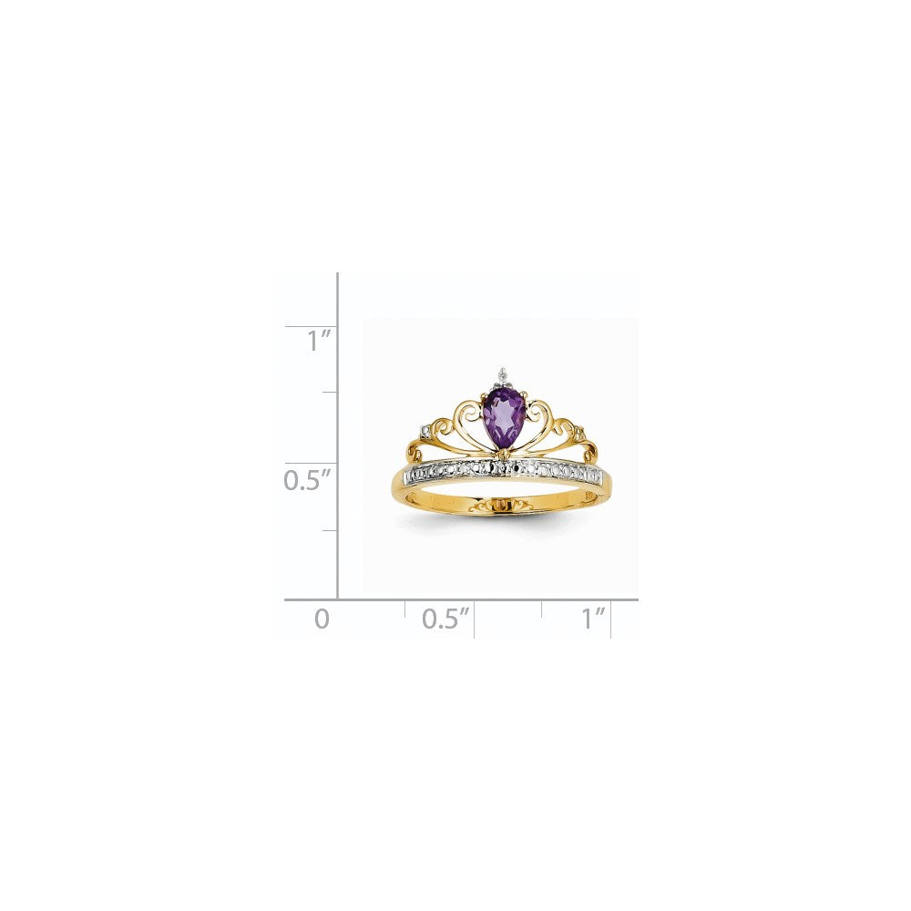 14K Yellow Gold Rhodium Real Diamond and Amethyst Ring