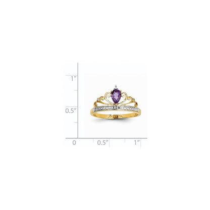 14K Yellow Gold Rhodium Real Diamond and Amethyst Ring