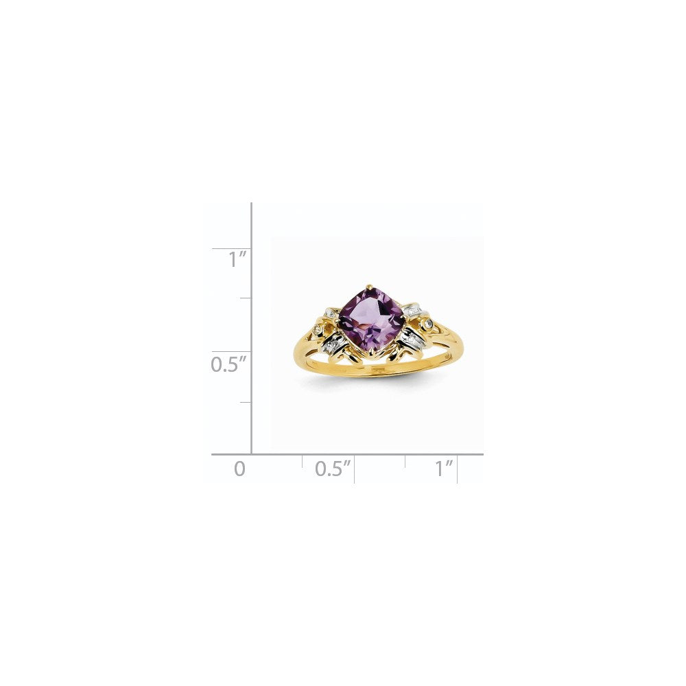 14K Yellow Gold Real Diamond and Amethyst Square Ring