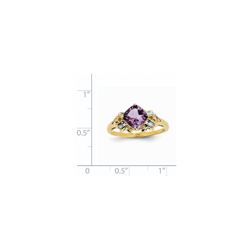 14K Yellow Gold Real Diamond and Amethyst Square Ring