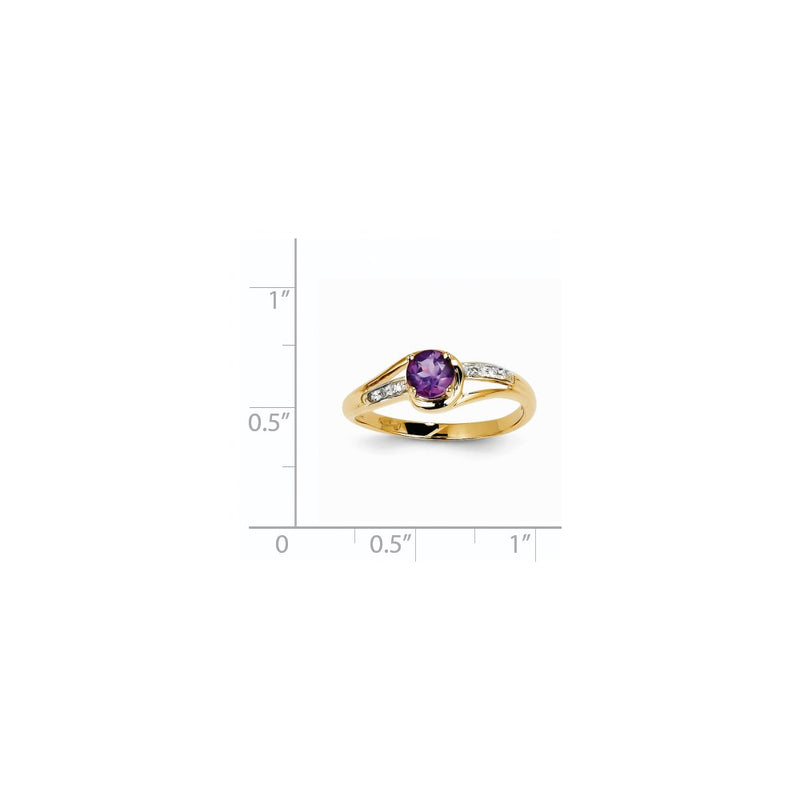 14K Yellow Gold Real Diamond and Amethyst Round Ring