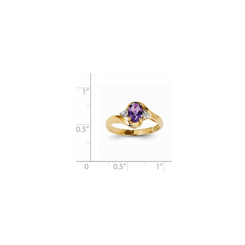 14K Yellow Gold Real Diamond and Amethyst Oval Ring