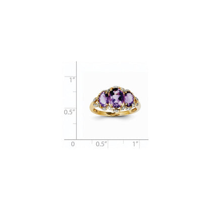 14K Yellow Gold Real Diamond and Amethyst Oval Ring