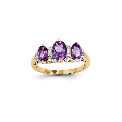 14K Yellow Gold Real Diamond and Amethyst Oval Ring