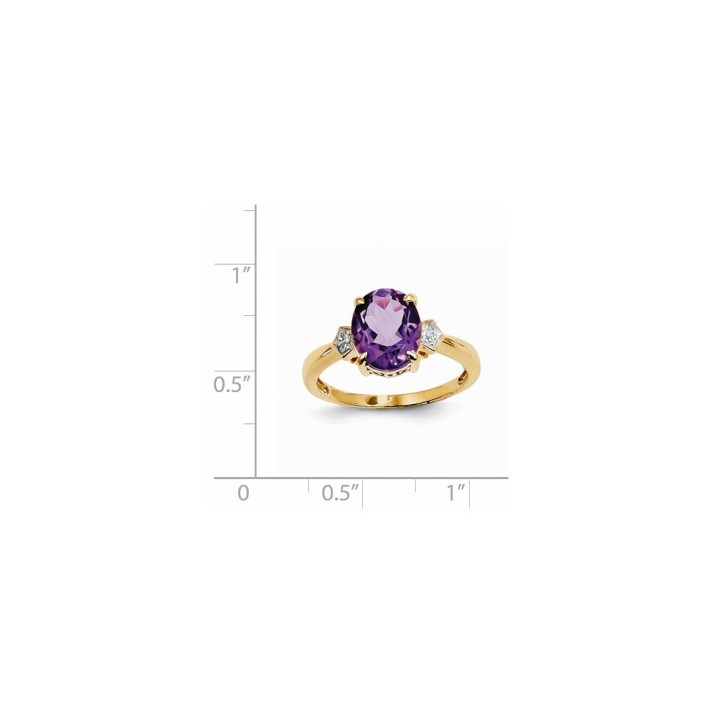 14K Yellow Gold Real Diamond and Amethyst Oval Ring