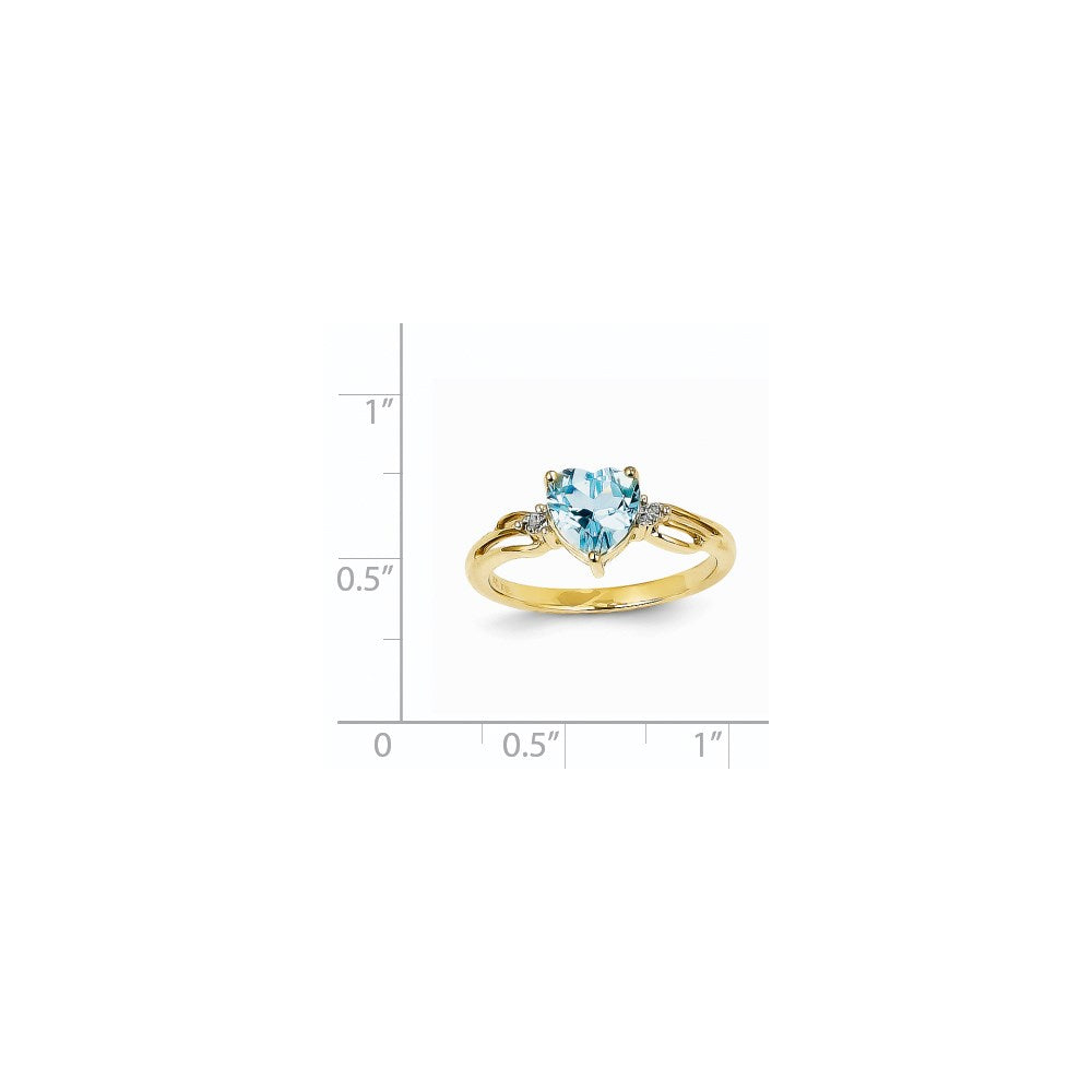 14K Yellow Gold Real Diamond and Blue Topaz Heart Ring