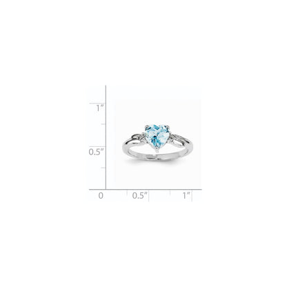 14k White Gold Real Diamond and Blue Topaz Heart Ring