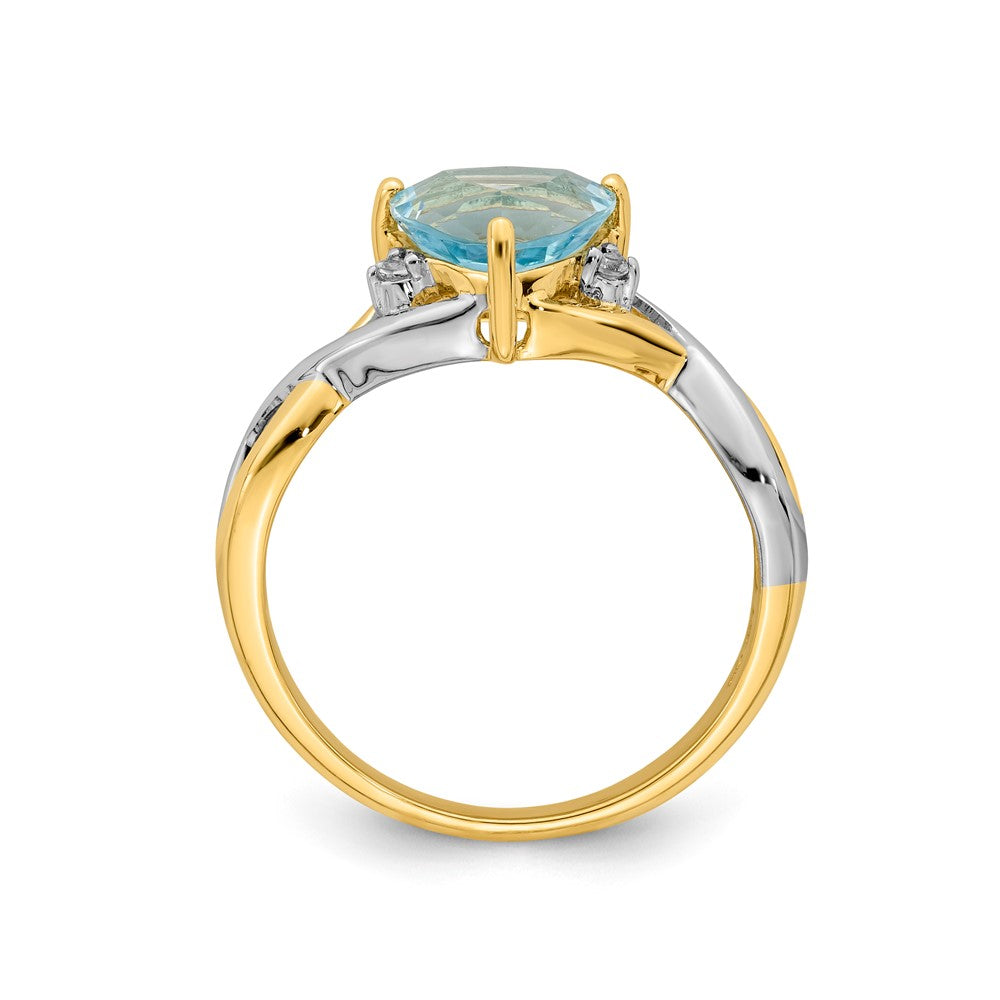 14K Yellow Gold Rhodium Blue Topaz and White Topaz Trillion Ring