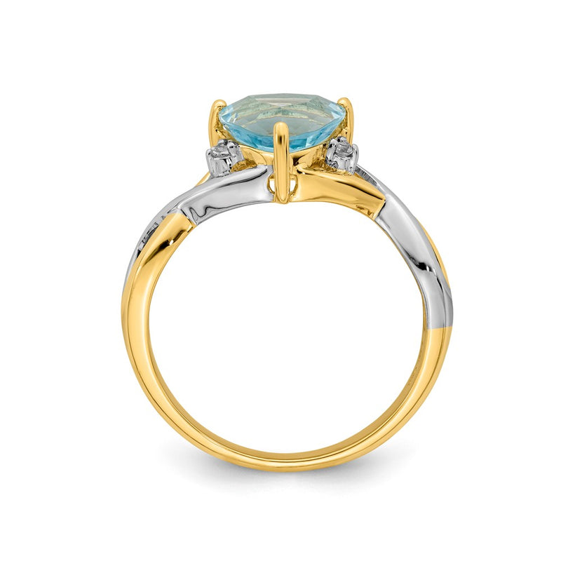 14K Yellow Gold Rhodium Blue Topaz and White Topaz Trillion Ring