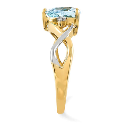14K Yellow Gold Rhodium Blue Topaz and White Topaz Trillion Ring