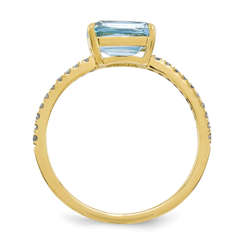 14K Yellow Gold Real Diamond and Blue Topaz Square Ring
