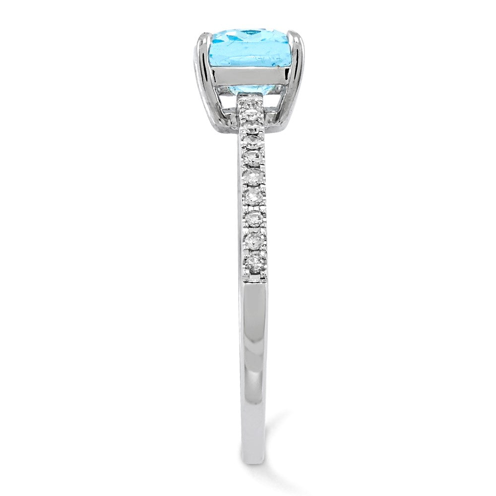 14k White Gold Real Diamond and Blue Topaz Square Ring