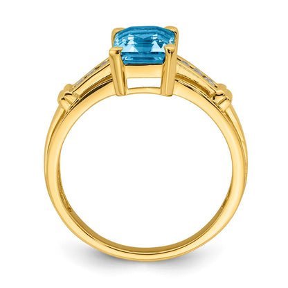 14K Yellow Gold Blue Topaz and White Topaz Square Ring