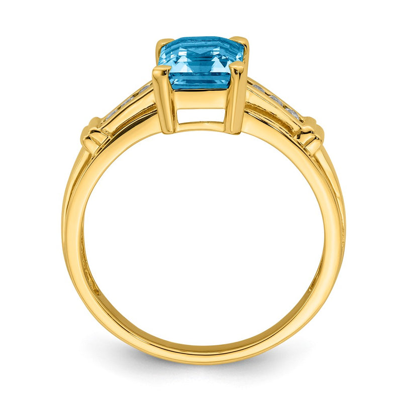 14K Yellow Gold Blue Topaz and White Topaz Square Ring