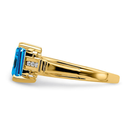 14K Yellow Gold Blue Topaz and White Topaz Square Ring