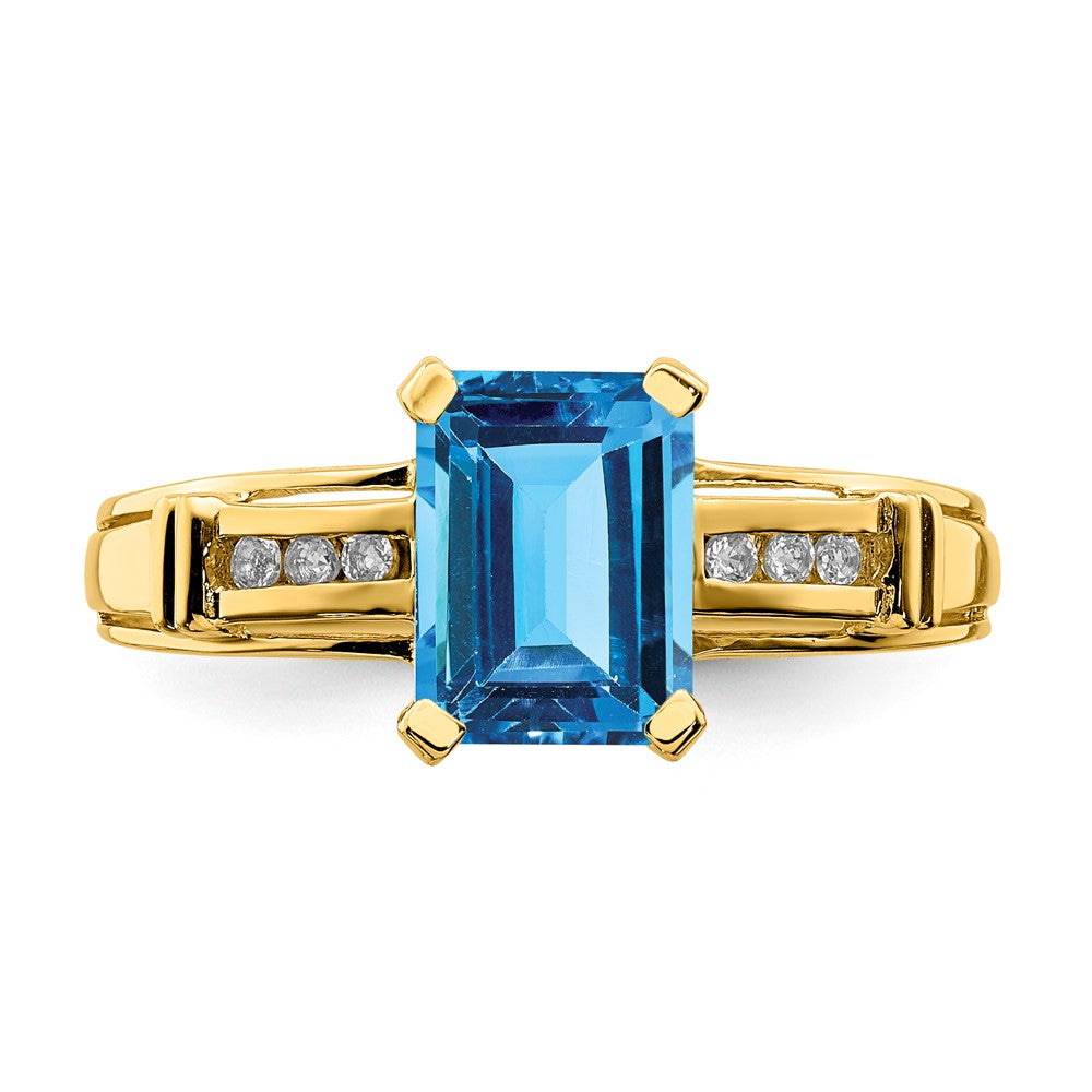 14K Yellow Gold Blue Topaz and White Topaz Square Ring