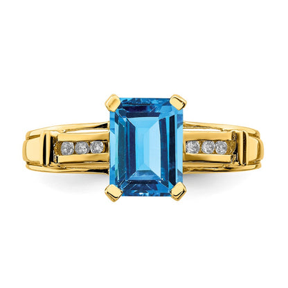 14K Yellow Gold Blue Topaz and White Topaz Square Ring