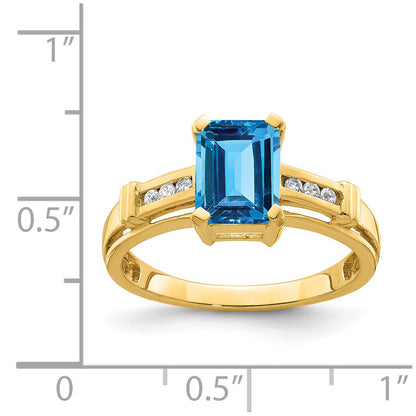 14K Yellow Gold Blue Topaz and White Topaz Square Ring