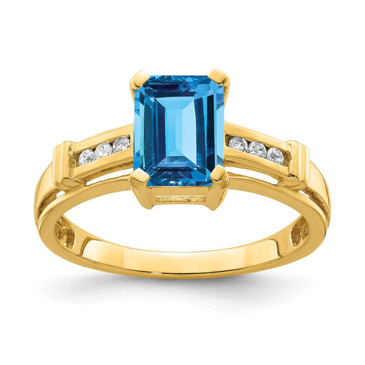 14K Yellow Gold Blue Topaz and White Topaz Square Ring