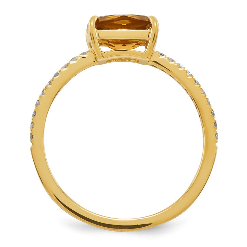14K Yellow Gold Real Diamond and Citrine Square Ring