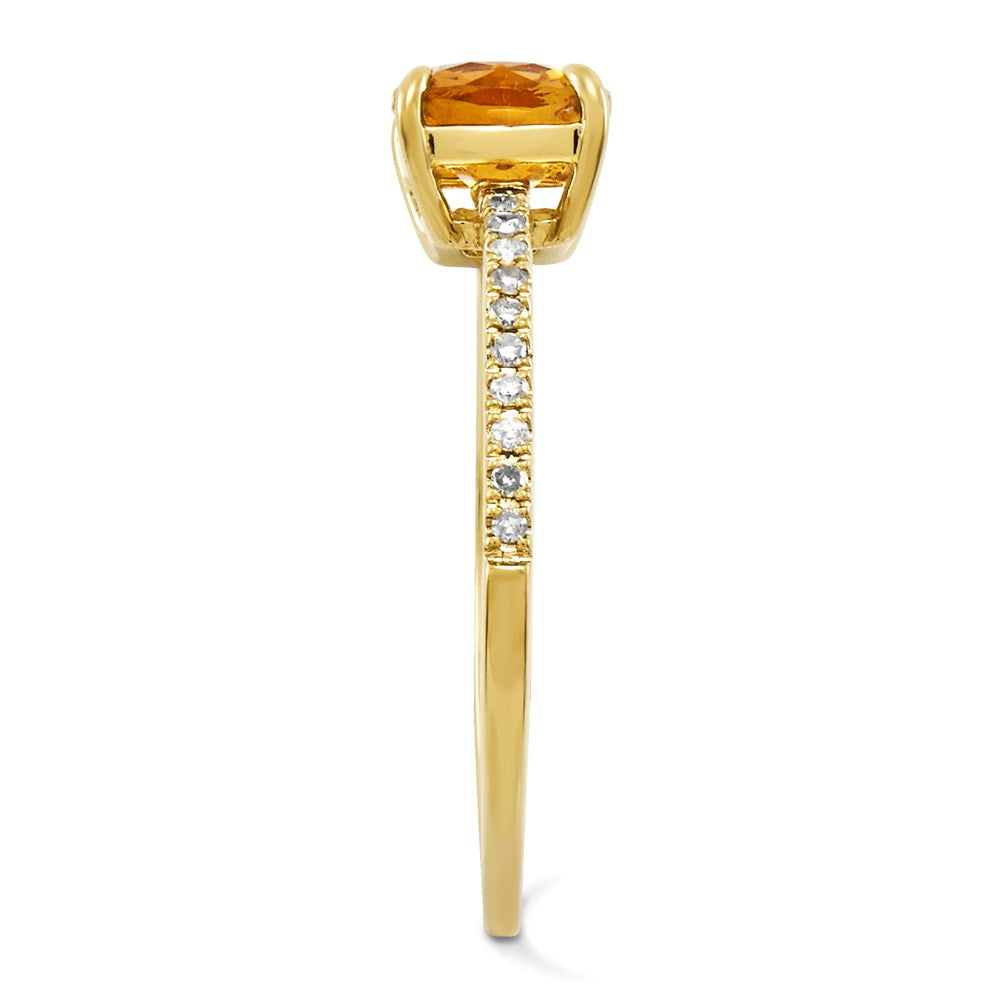 14K Yellow Gold Real Diamond and Citrine Square Ring