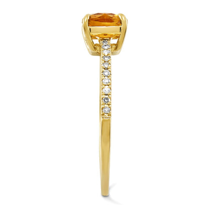 14K Yellow Gold Real Diamond and Citrine Square Ring