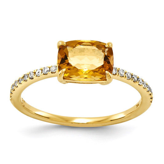 14K Yellow Gold Real Diamond and Citrine Square Ring