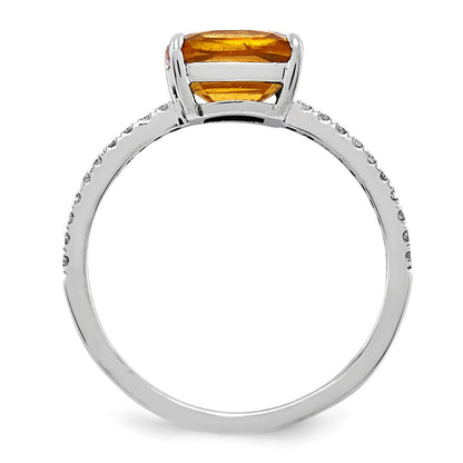 14k White Gold Real Diamond and Citrine Square Ring