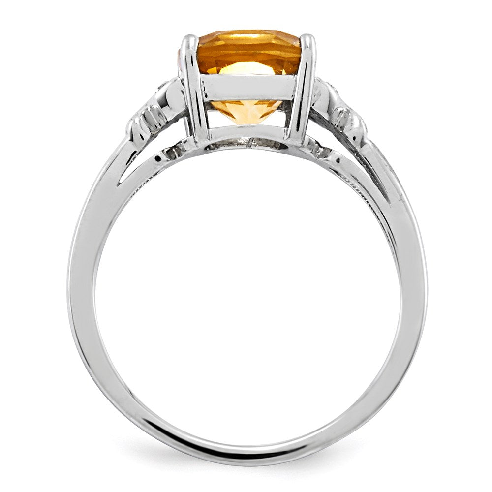 14k White Gold Real Diamond and Citrine Square Ring