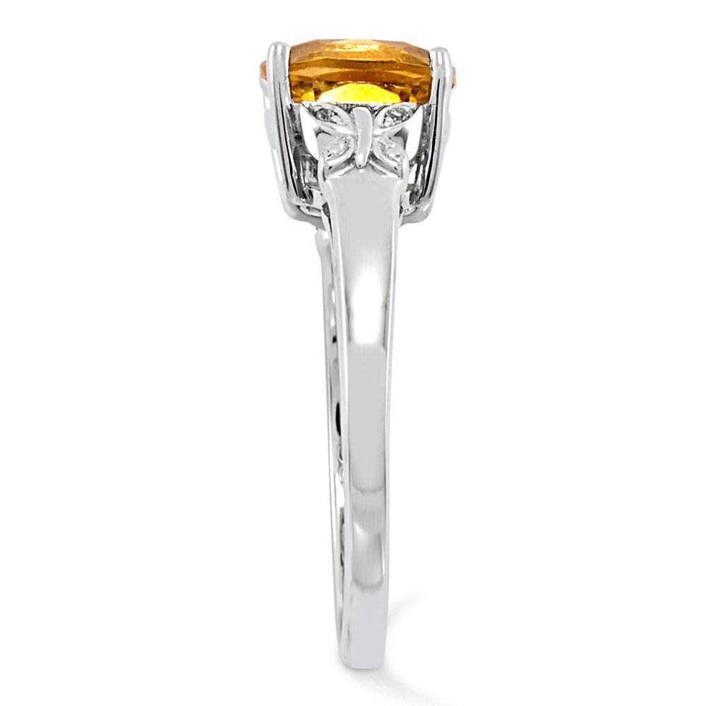 14k White Gold Real Diamond and Citrine Square Ring