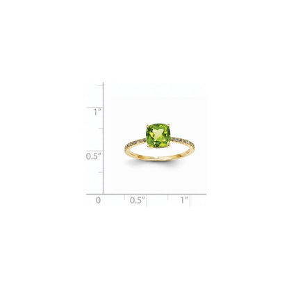 14K Yellow Gold Real Diamond and Peridot Square Ring