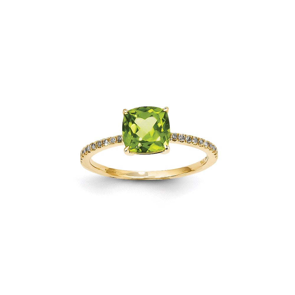 14K Yellow Gold Real Diamond and Peridot Square Ring