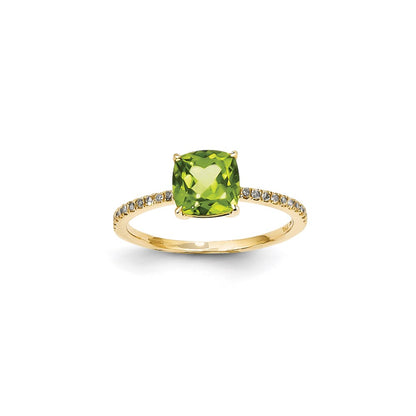 14K Yellow Gold Real Diamond and Peridot Square Ring