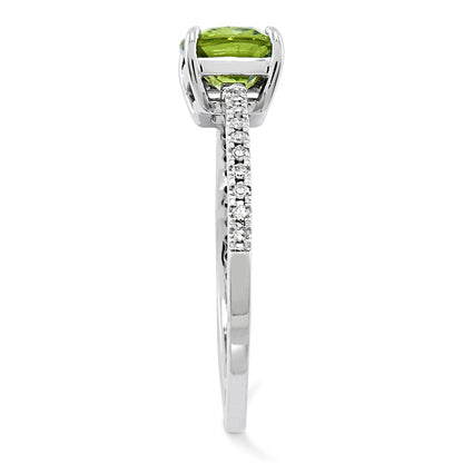 14k White Gold Real Diamond and Peridot Square Ring