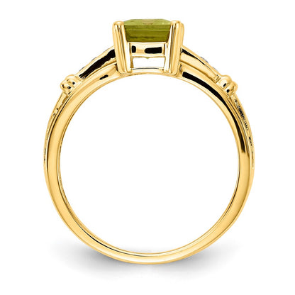 14K Yellow Gold Peridot and White Topaz Square Ring
